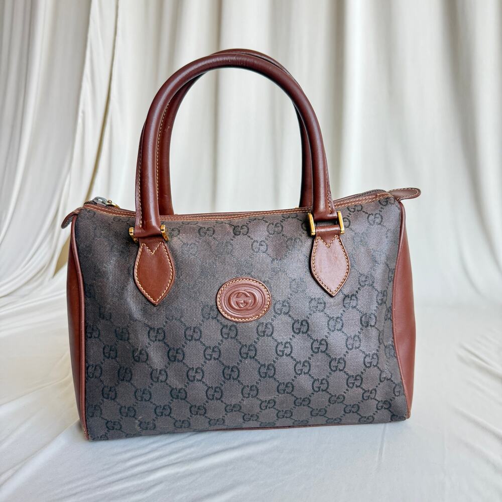 Gucci GG Monogram Hand Bag - Brown Canvas/Leather Trim, Vintage